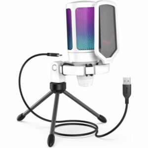 FIFINE A6V RGB gamer mikrofon tripod állvánnyal –fehér