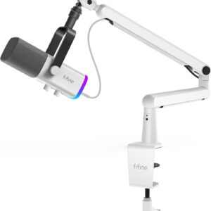 FIFINE AM8T RGB Streaming Mikrofon Állítható Boom Karral – Fehér
