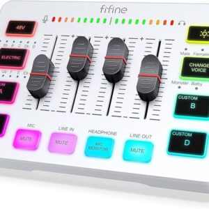 FIFINE SC3 RGB Fehér Audio Mixer – USB Hangkártya & Kontroll Panel - fehér